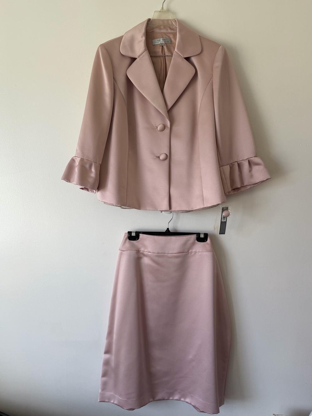Blush Pink Satin Midi Skirt — Classic A-Line